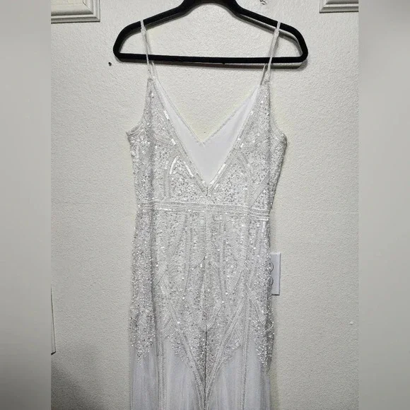 Lulus Just the Beginning White Beaded Sequin Mermaid Maxi Dress L Wedding  Bride